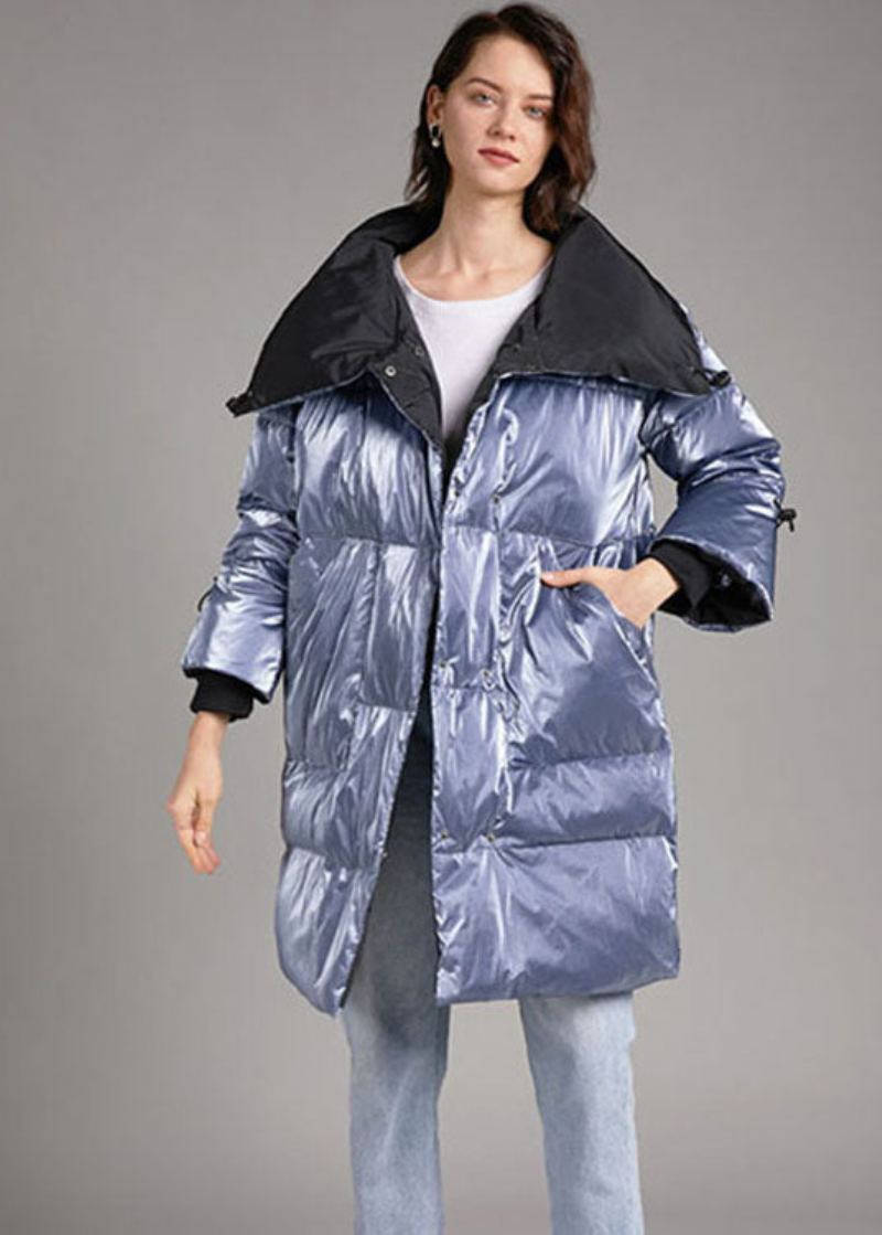 Manteau En Duvet De Canard D'hiver Coupe Slim Gris Argenté Unique Avec Poches À Col Montant - Argent Gris