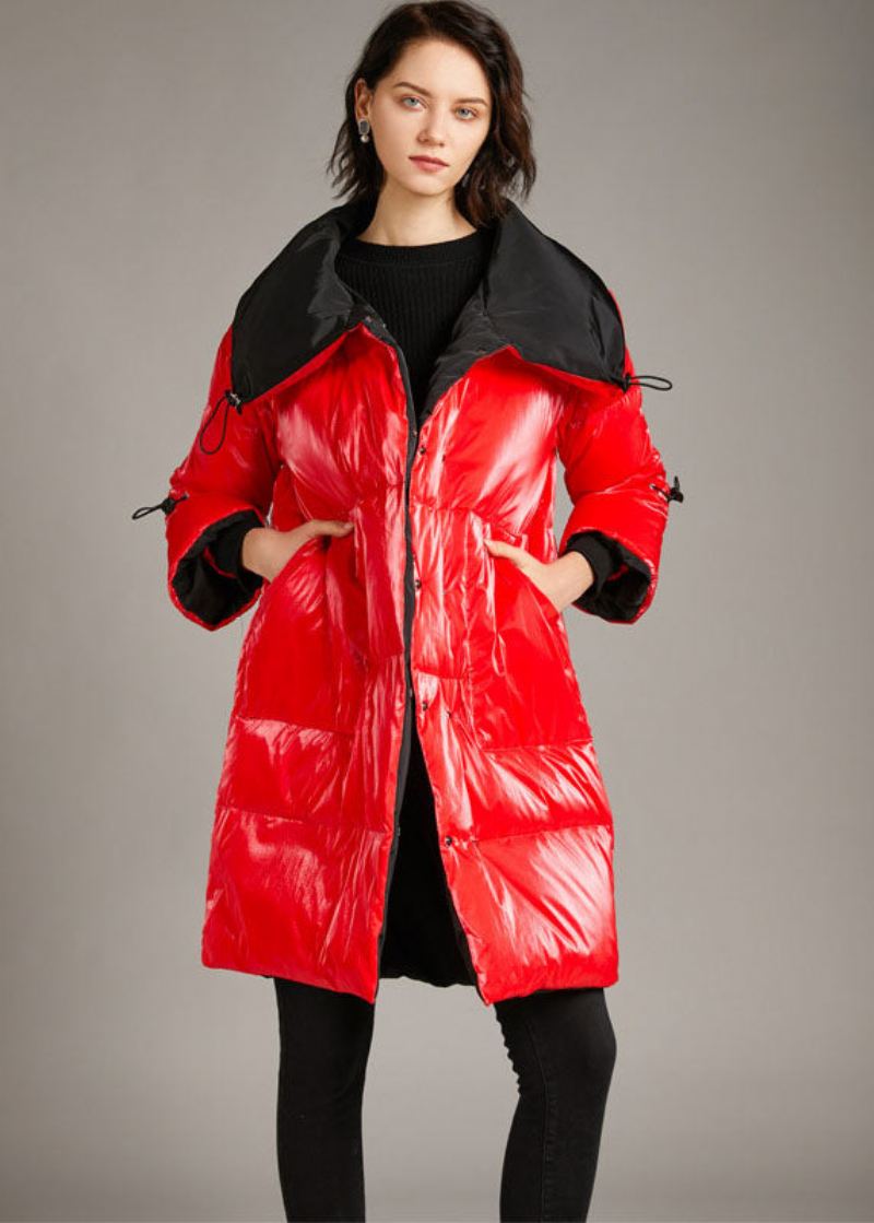 Manteau En Duvet De Canard D'hiver À La Mode Fermeture Éclair Rouge Unique Perles À Ongles