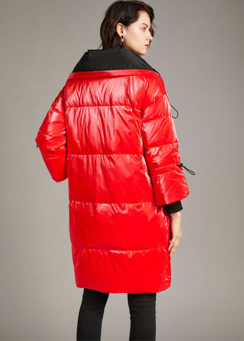 Manteau En Duvet De Canard D'hiver À La Mode Fermeture Éclair Rouge Unique Perles À Ongles - Argent Gris