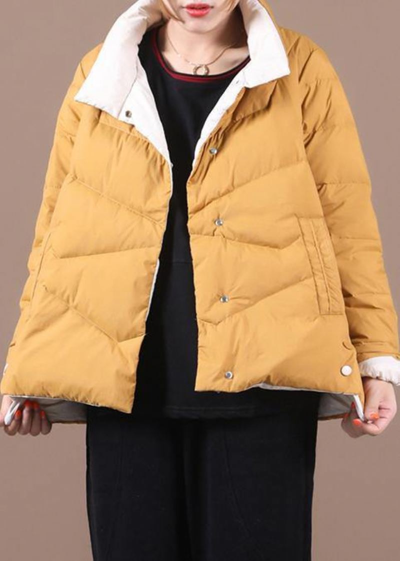 Manteau En Duvet De Canard Jaune Pour Femme Vestes De Neige Amples Col Montant Poches Pardessus De Luxe