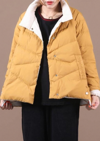 Manteau En Duvet De Canard Jaune Pour Femme Vestes De Neige Amples Col Montant Poches Pardessus De Luxe