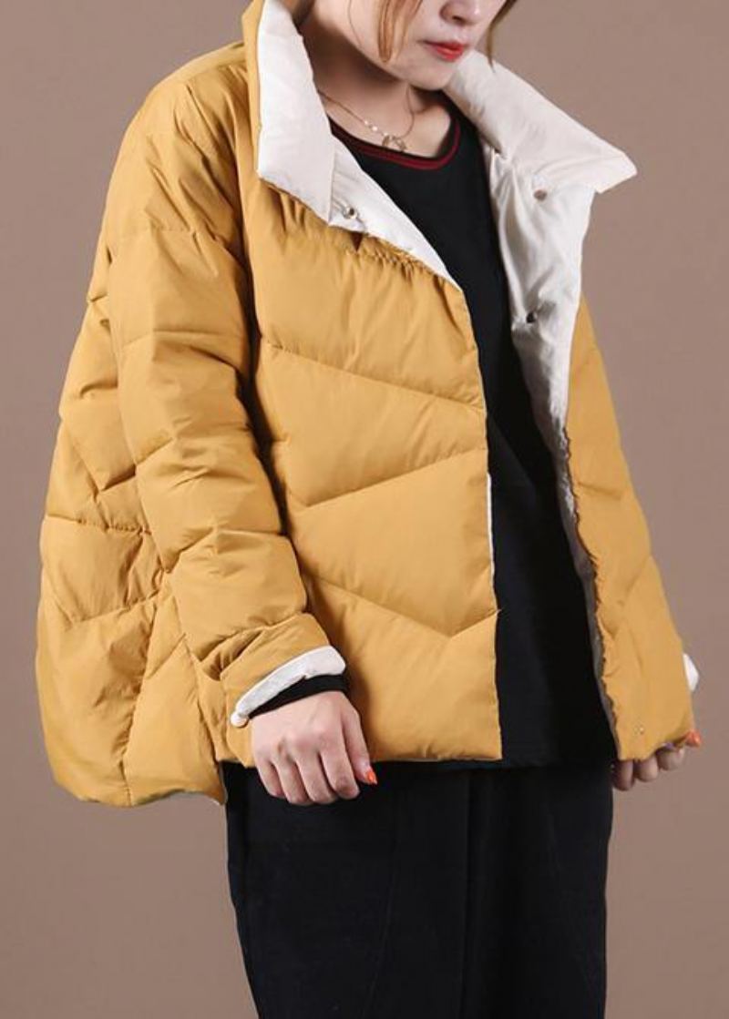 Manteau En Duvet De Canard Jaune Pour Femme Vestes De Neige Amples Col Montant Poches Pardessus De Luxe - Doudounes femmes