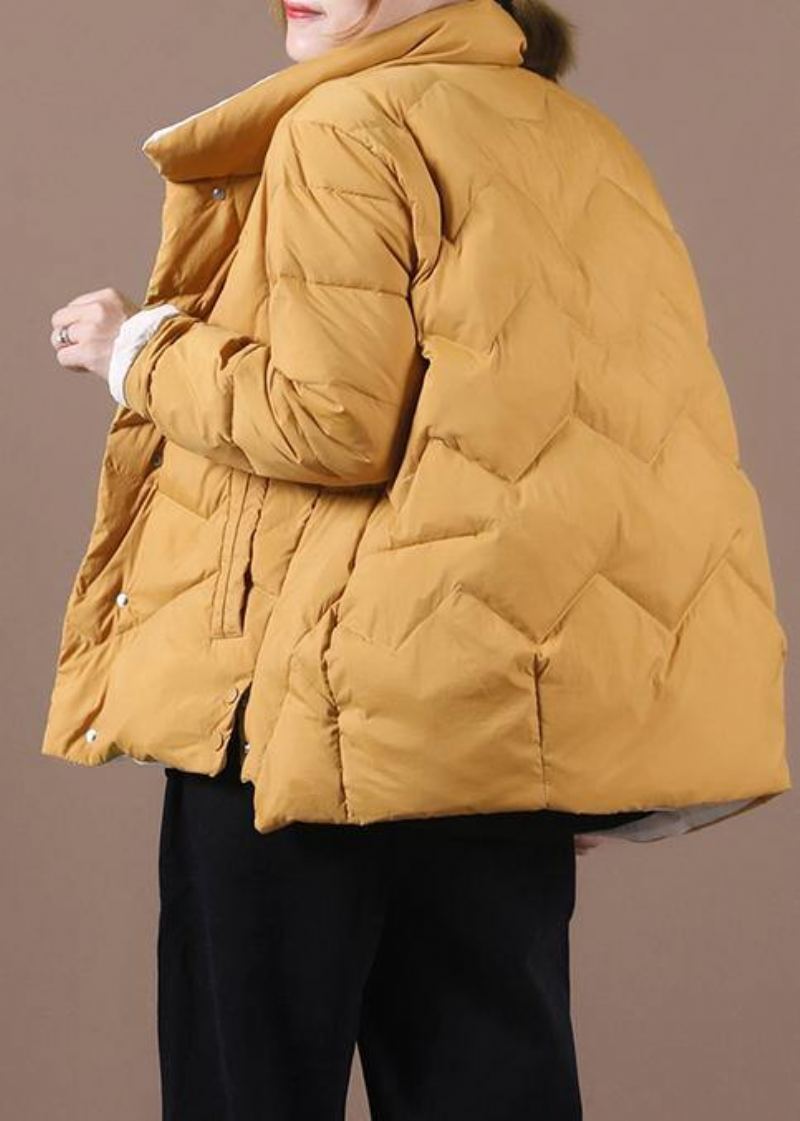 Manteau En Duvet De Canard Jaune Pour Femme Vestes De Neige Amples Col Montant Poches Pardessus De Luxe - Doudounes femmes