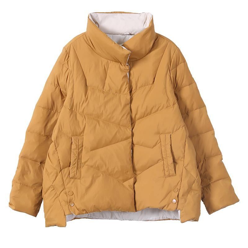 Manteau En Duvet De Canard Jaune Pour Femme Vestes De Neige Amples Col Montant Poches Pardessus De Luxe - Doudounes femmes