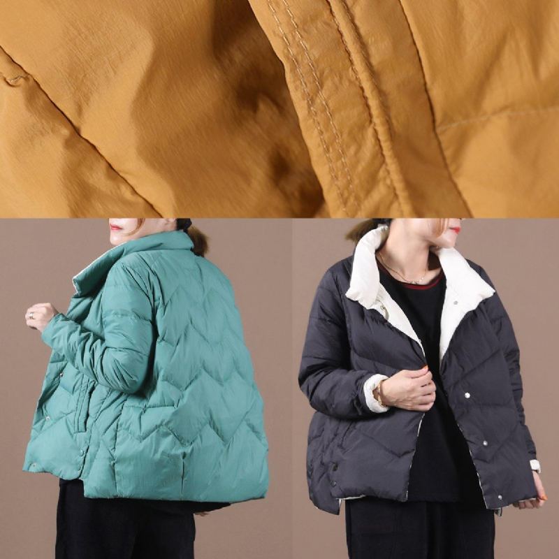 Manteau En Duvet De Canard Jaune Pour Femme Vestes De Neige Amples Col Montant Poches Pardessus De Luxe - Doudounes femmes