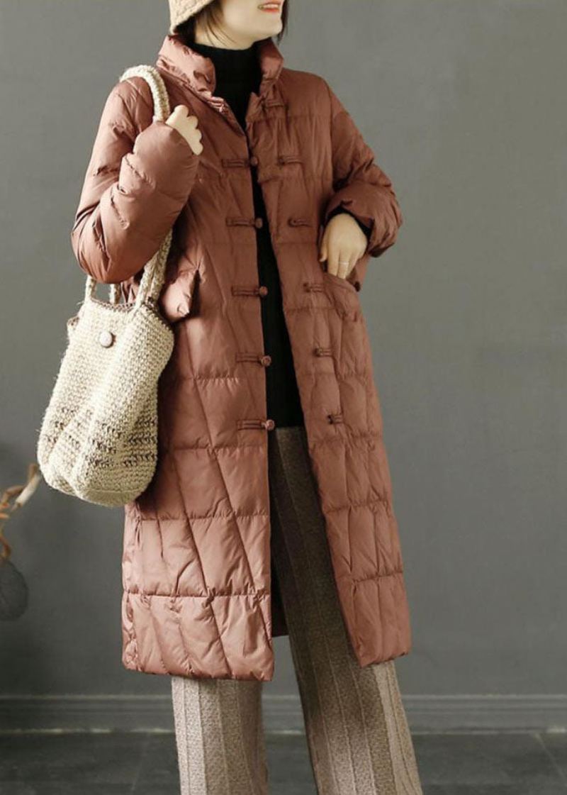 Manteau En Duvet De Canard Marron Fin Avec Poches À Col Montant Pour L'hiver - Doudounes femmes