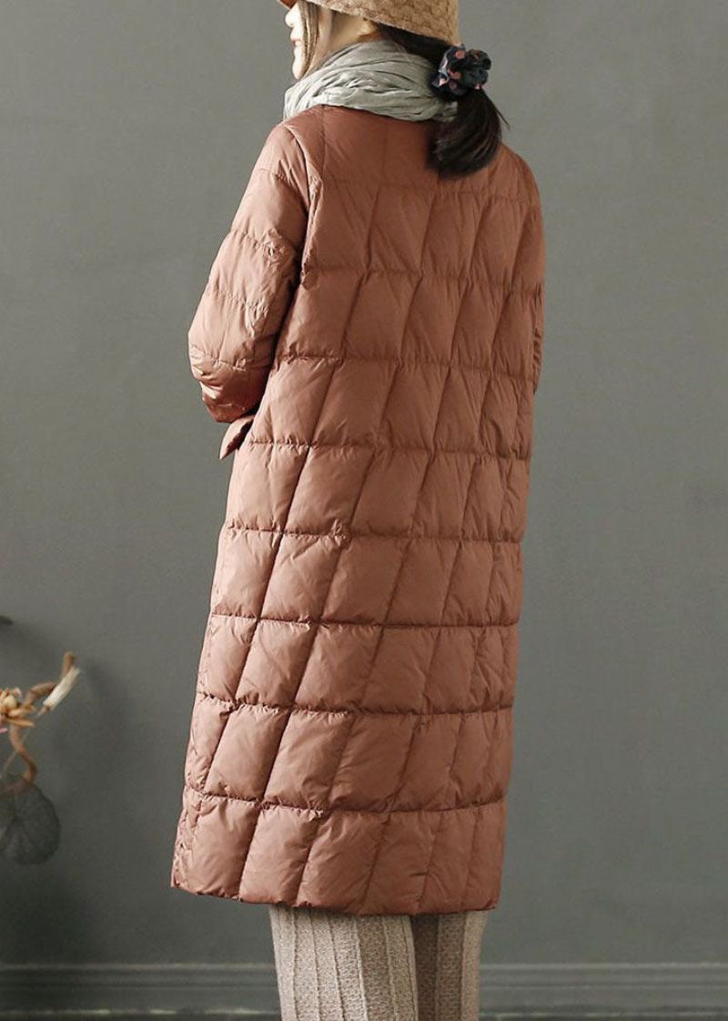 Manteau En Duvet De Canard Marron Fin Avec Poches À Col Montant Pour L'hiver - Doudounes femmes