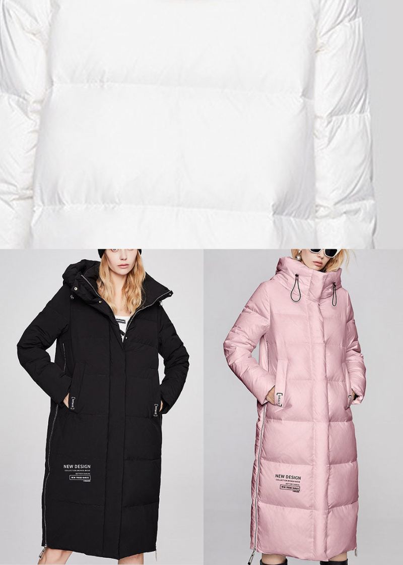 Manteau En Duvet De Canard Noir Ample Avec Poches Zippées Chaud Et Décontracté Hiver - Blanc