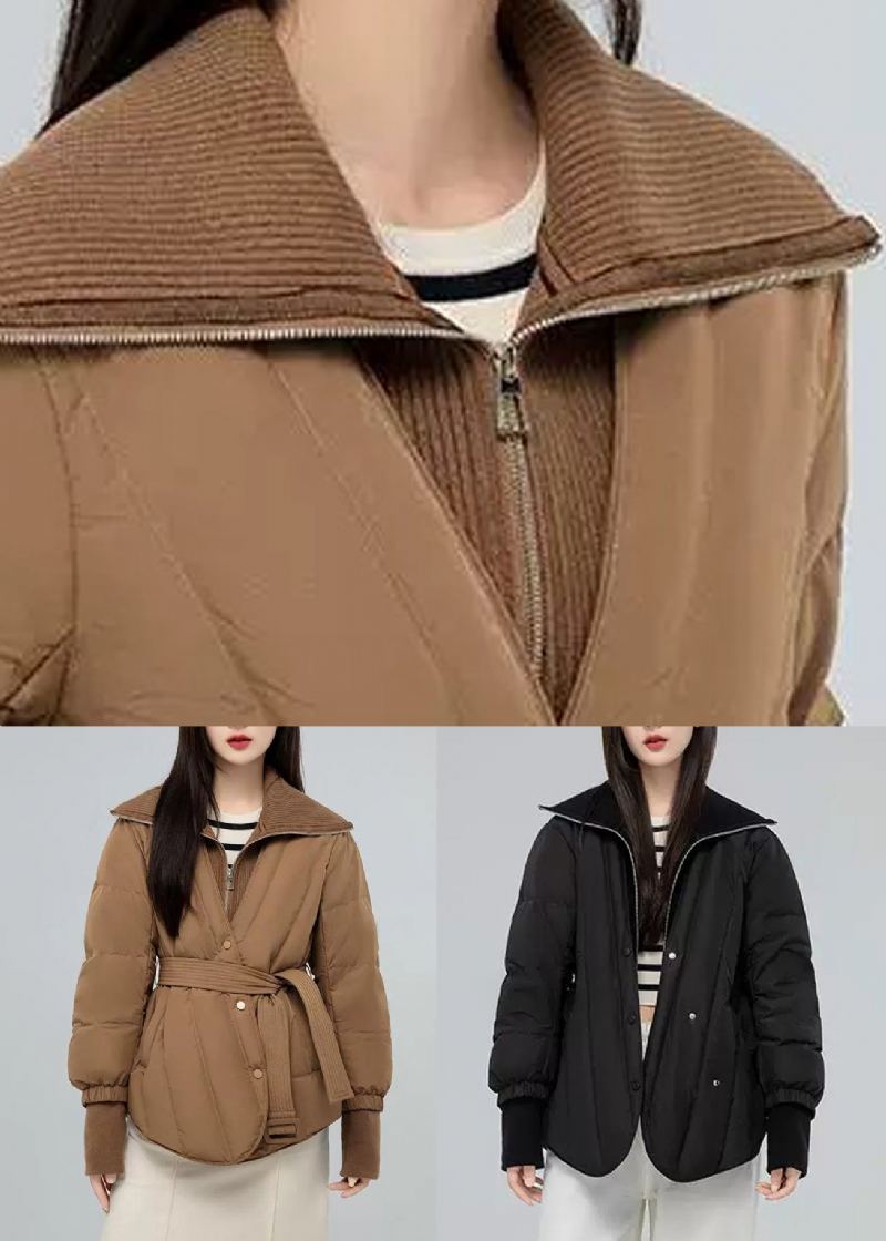 Manteau En Duvet De Canard Noir Avec Poches Boutonnées Et Fermeture Éclair À Manches Longues - Doudounes femmes