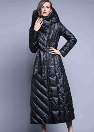 Manteau En Duvet De Canard Noir Avec Poches Épaisses Coupe Slim Allongé Hiver