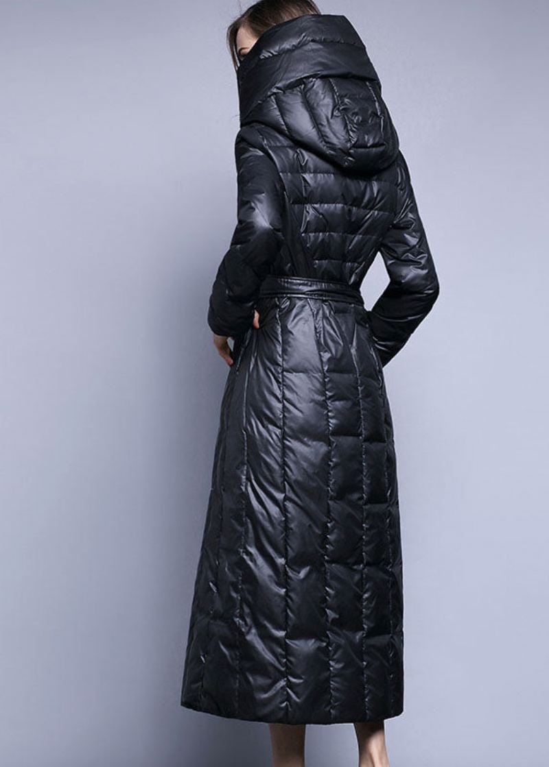 Manteau En Duvet De Canard Noir Avec Poches Épaisses Coupe Slim Allongé Hiver - Noir