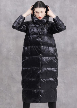 Manteau Duvet De Canard Noir Doudoune Oversize À Capuche Zippée Manteaux Fins