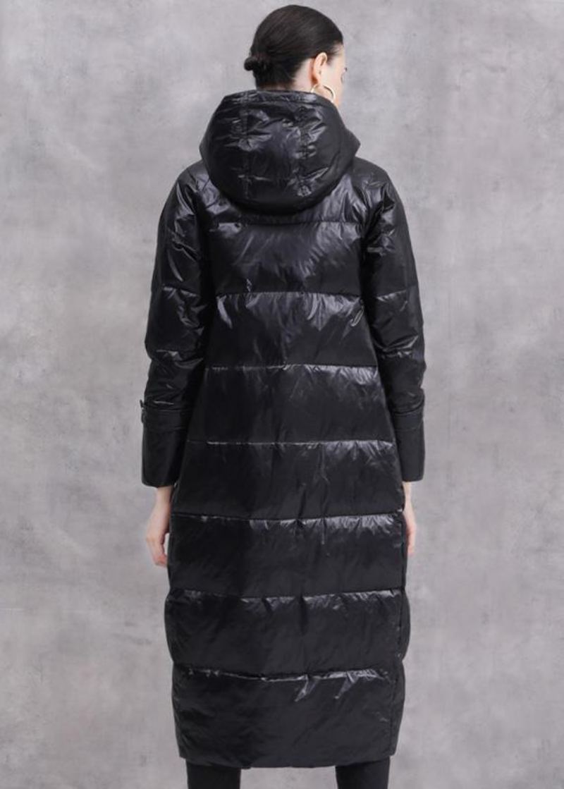 Manteau Duvet De Canard Noir Doudoune Oversize À Capuche Zippée Manteaux Fins - Doudounes femmes