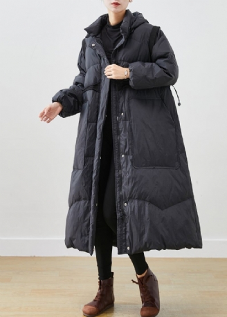 Manteau En Duvet De Canard Noir Pour Femme Grandes Poches Cintrées Hiver