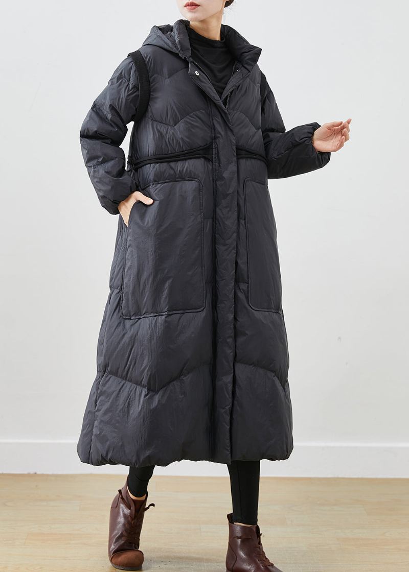 Manteau En Duvet De Canard Noir Pour Femme Grandes Poches Cintrées Hiver - Doudounes femmes