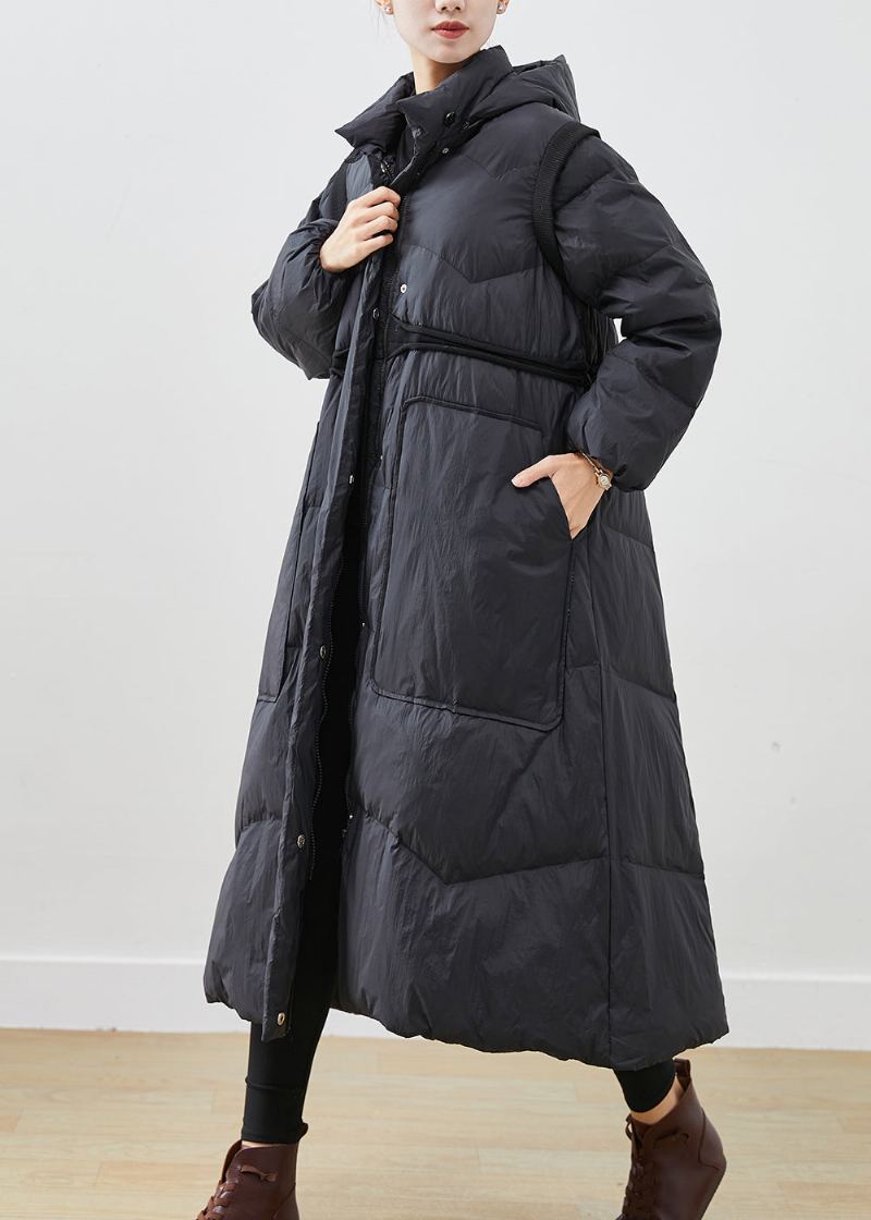 Manteau En Duvet De Canard Noir Pour Femme Grandes Poches Cintrées Hiver - Doudounes femmes