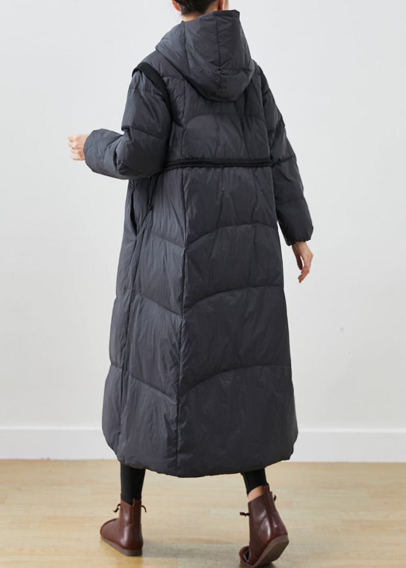 Manteau En Duvet De Canard Noir Pour Femme Grandes Poches Cintrées Hiver - Doudounes femmes