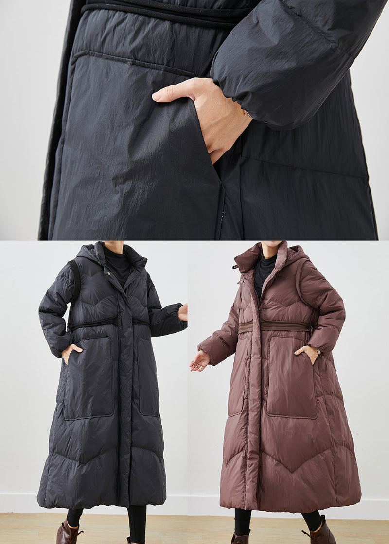 Manteau En Duvet De Canard Noir Pour Femme Grandes Poches Cintrées Hiver - Doudounes femmes