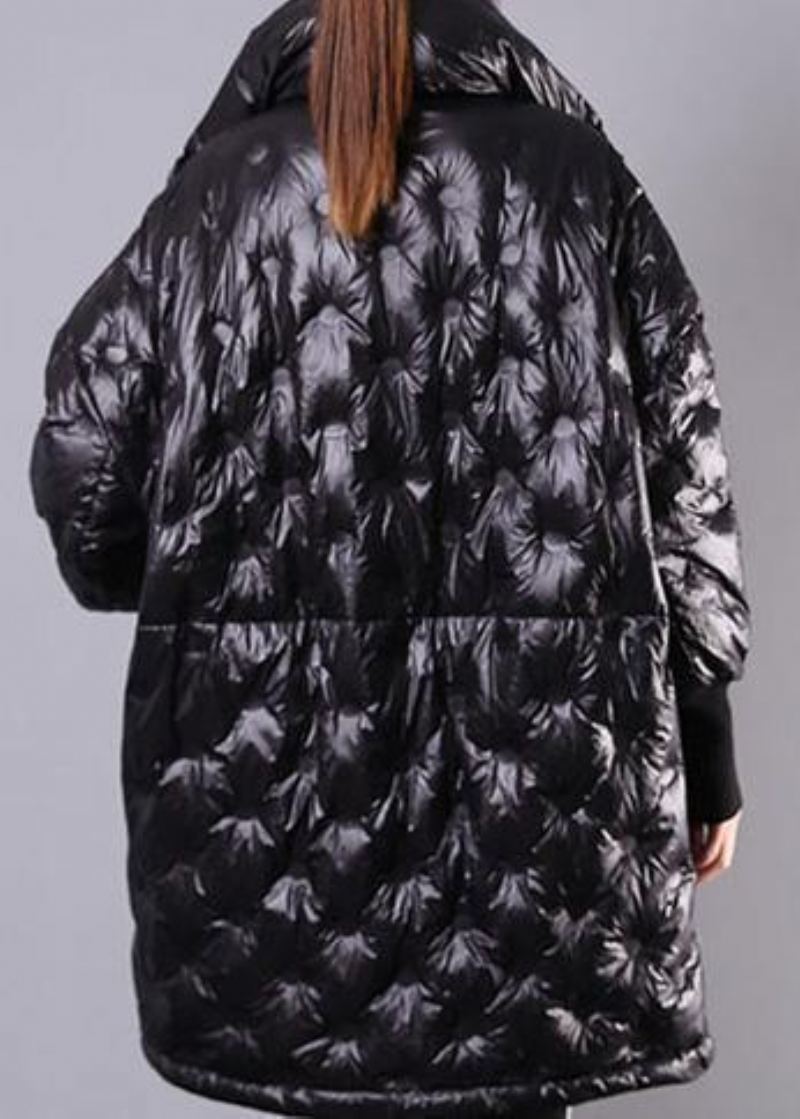 Manteau En Duvet De Canard Noir Fin Grande Taille Col Montant Veste D'hiver Manches Chauve-souris Nouveau Pardessus - Doudounes femmes