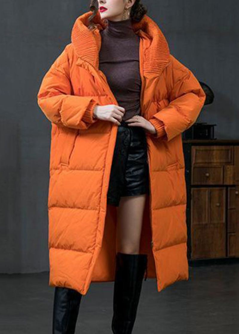 Manteau En Duvet De Canard Orange À Capuche Et Fermeture Éclair De Grande Taille À Manches Longues - Doudounes femmes