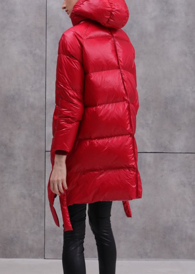 Manteau En Duvet De Canard Rouge Avec Poches Zippées Ample Patchwork Hiver - Doudounes femmes