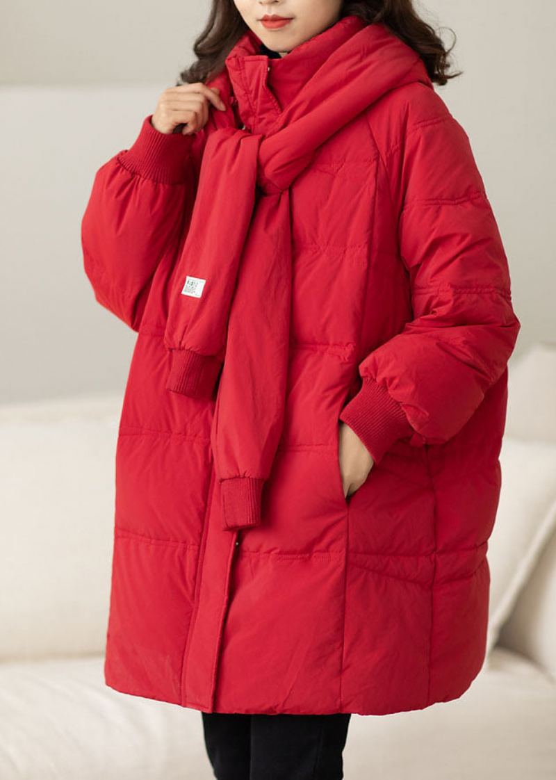 Manteau En Duvet De Canard Rouge Fait À La Main Avec Poches Zippées Et Hiver