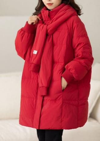 Manteau En Duvet De Canard Rouge Fait À La Main Avec Poches Zippées Et Hiver