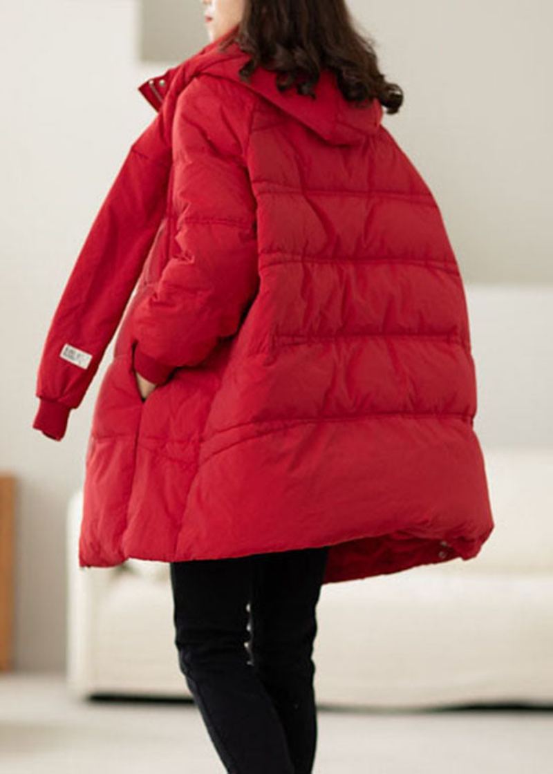 Manteau En Duvet De Canard Rouge Fait À La Main Avec Poches Zippées Et Hiver - Doudounes femmes