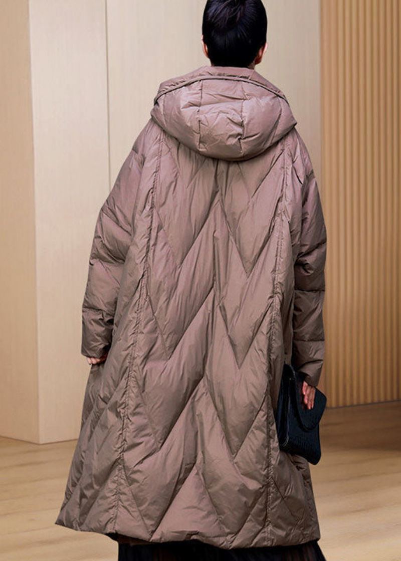 Manteau En Duvet De Canard Surdimensionné À Capuche Kaki Avec Cordon De Serrage Diy Hiver - Doudounes femmes