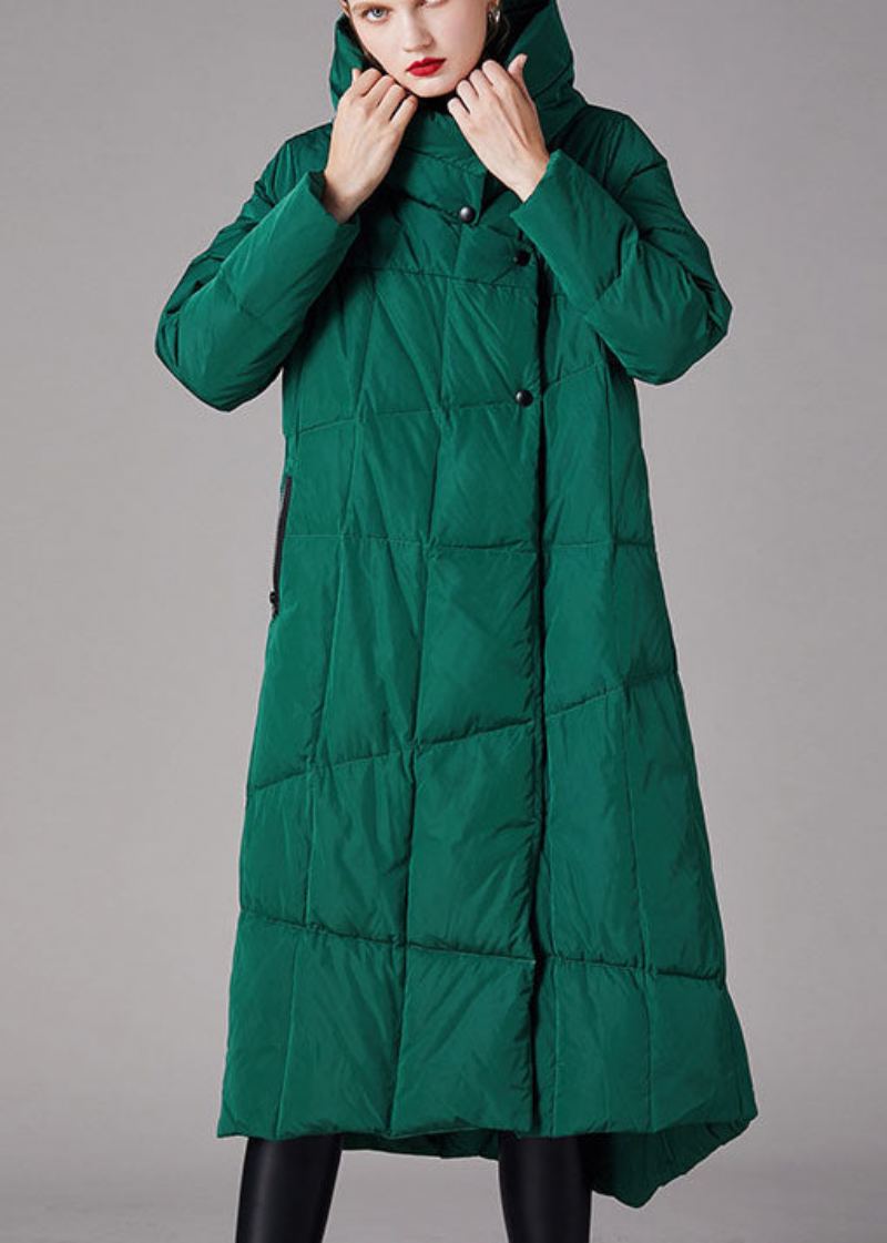 Manteau En Duvet De Canard Vert Biologique Avec Poches Et Col Montant Design Asymétrique Hiver - Doudounes femmes