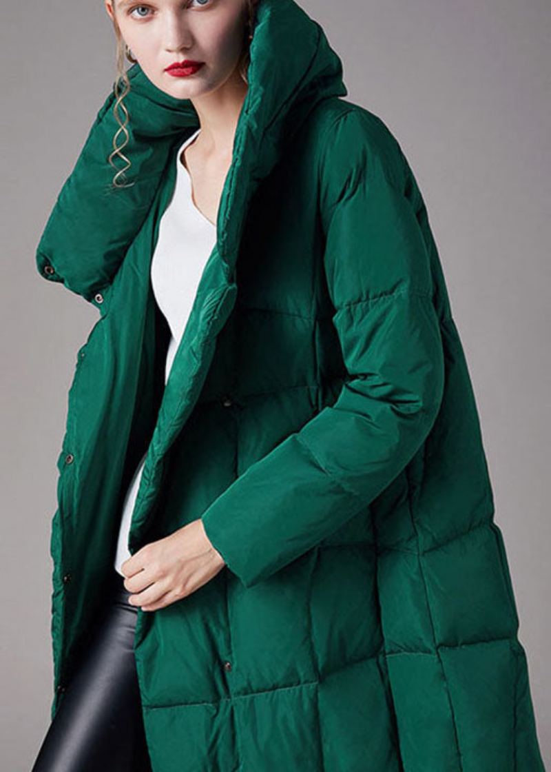 Manteau En Duvet De Canard Vert Biologique Avec Poches Et Col Montant Design Asymétrique Hiver - Doudounes femmes