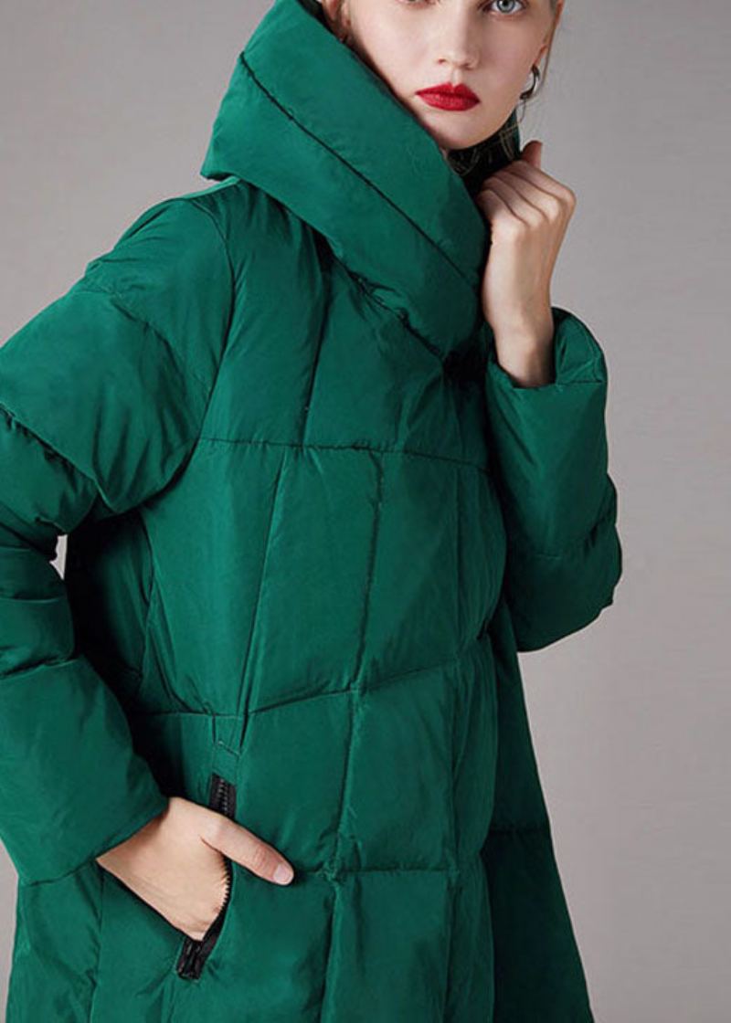 Manteau En Duvet De Canard Vert Biologique Avec Poches Et Col Montant Design Asymétrique Hiver - Doudounes femmes