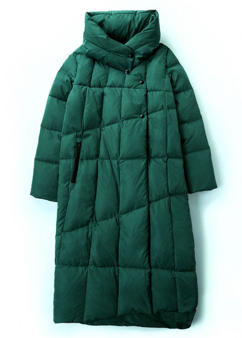 Manteau En Duvet De Canard Vert Biologique Avec Poches Et Col Montant Design Asymétrique Hiver - Doudounes femmes