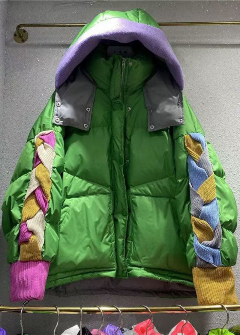 Manteau En Duvet De Canard Vert À Capuche Design Original Patchwork Hiver - Vert