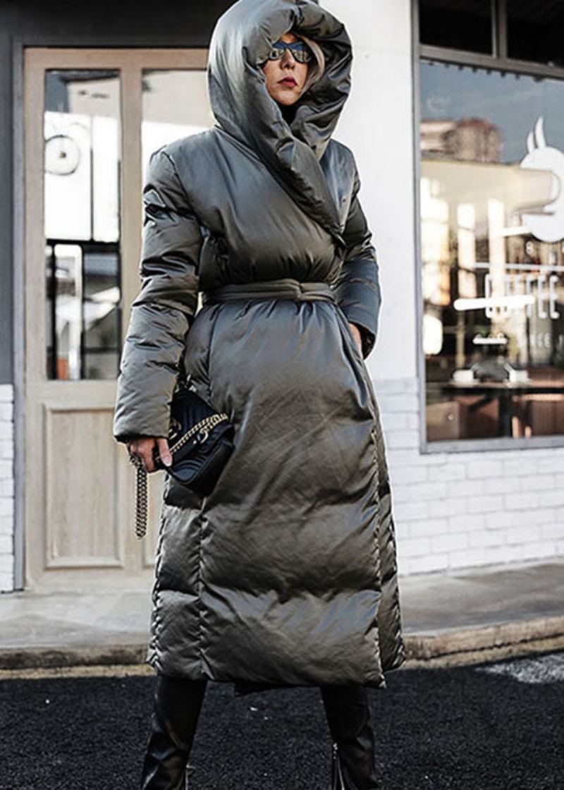 Manteau En Duvet De Canard Vert Décontracté Ample Et Épais À Nouer À La Taille Hiver - Doudounes femmes