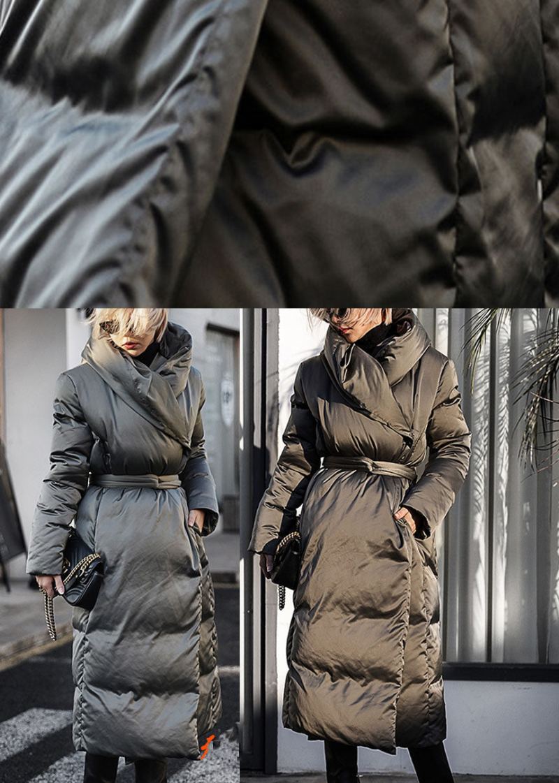 Manteau En Duvet De Canard Vert Décontracté Ample Et Épais À Nouer À La Taille Hiver - Doudounes femmes