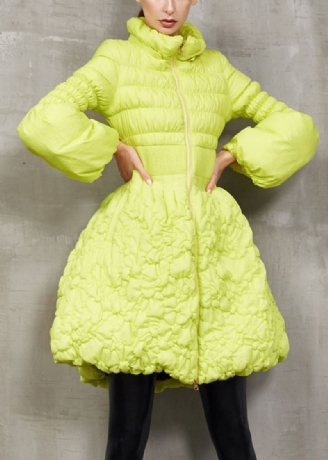 Manteau En Duvet De Canard Vert Fluo Avec Poches Col Montant Hiver