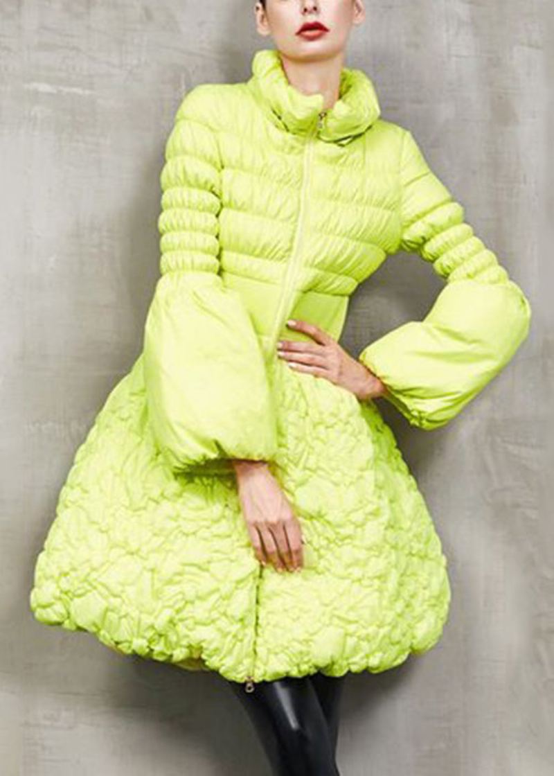 Manteau En Duvet De Canard Vert Fluo Avec Poches Col Montant Hiver - Doudounes femmes