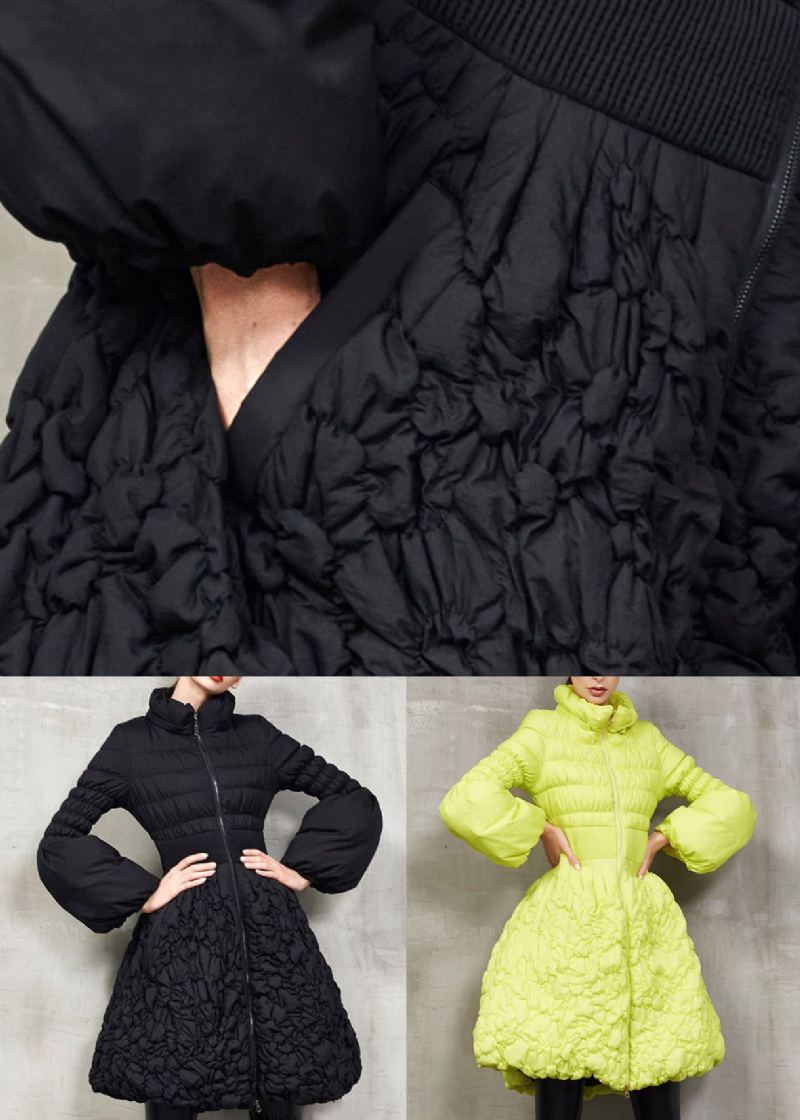 Manteau En Duvet De Canard Vert Fluo Avec Poches Col Montant Hiver - Doudounes femmes