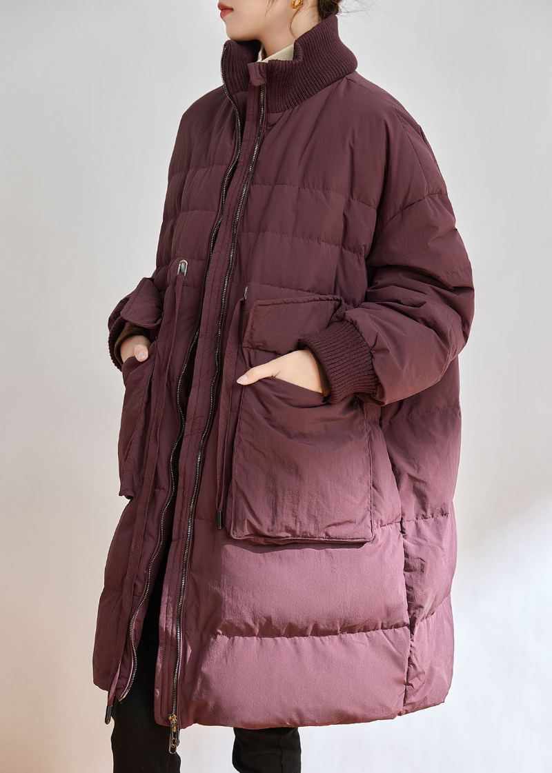 Manteau En Duvet De Canard Violet Décontracté Avec Fermeture Éclair Et Col Montant Pour L'hiver