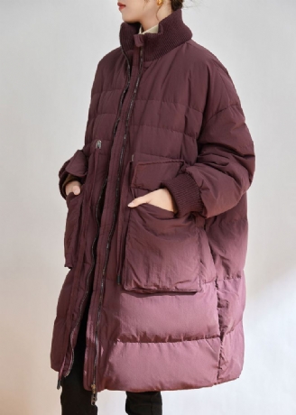 Manteau En Duvet De Canard Violet Décontracté Avec Fermeture Éclair Et Col Montant Pour L'hiver