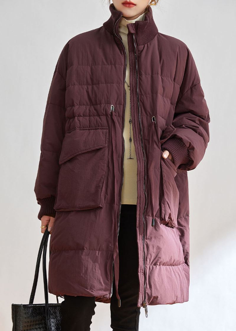 Manteau En Duvet De Canard Violet Décontracté Avec Fermeture Éclair Et Col Montant Pour L'hiver - Doudounes femmes