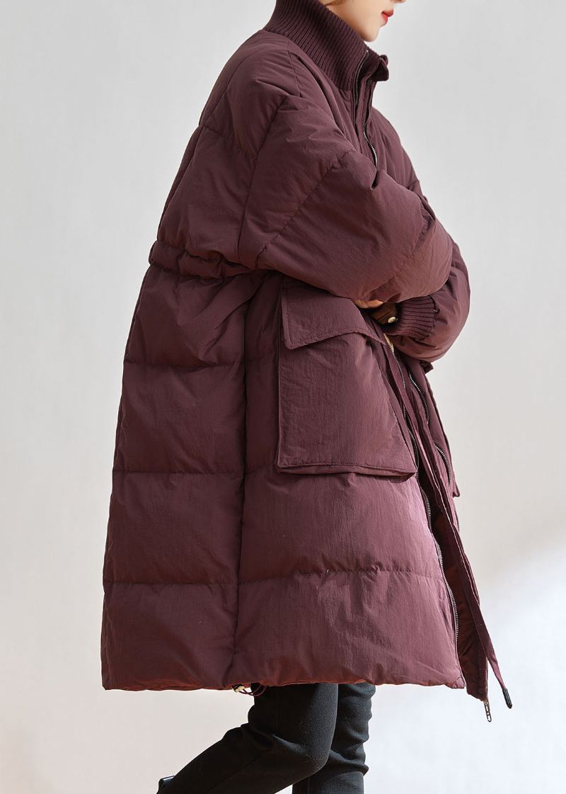 Manteau En Duvet De Canard Violet Décontracté Avec Fermeture Éclair Et Col Montant Pour L'hiver - Doudounes femmes