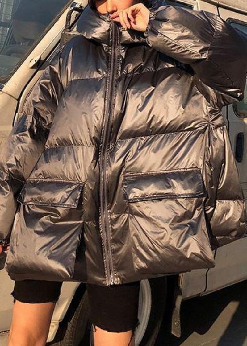 Manteau En Duvet Gris Argent Fin Hiver Grande Taille Parka Femme À Capuche Avec Fermeture Éclair Vêtements D'extérieur Fins D'hiver - Gris Argenté