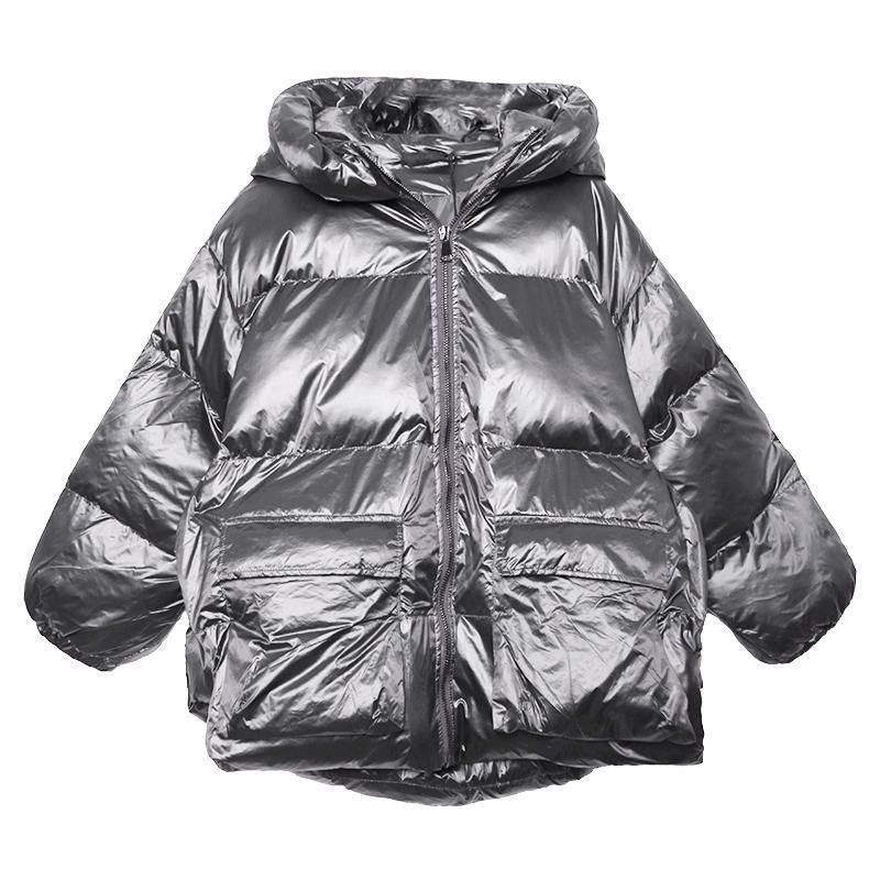 Manteau En Duvet Gris Argent Fin Hiver Grande Taille Parka Femme À Capuche Avec Fermeture Éclair Vêtements D'extérieur Fins D'hiver - Gris Argenté