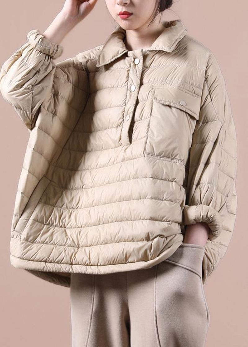 Manteau En Duvet Kaki Fin Pour Femme Veste De Neige Tendance Grande Taille Poches À Revers Vêtements D'extérieur D'hiver