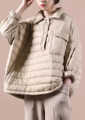 Manteau En Duvet Kaki Fin Pour Femme Veste De Neige Tendance Grande Taille Poches À Revers Vêtements D'extérieur D'hiver