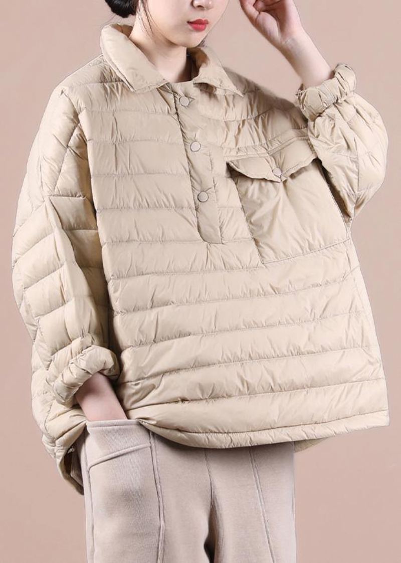 Manteau En Duvet Kaki Fin Pour Femme Veste De Neige Tendance Grande Taille Poches À Revers Vêtements D'extérieur D'hiver - Kaki