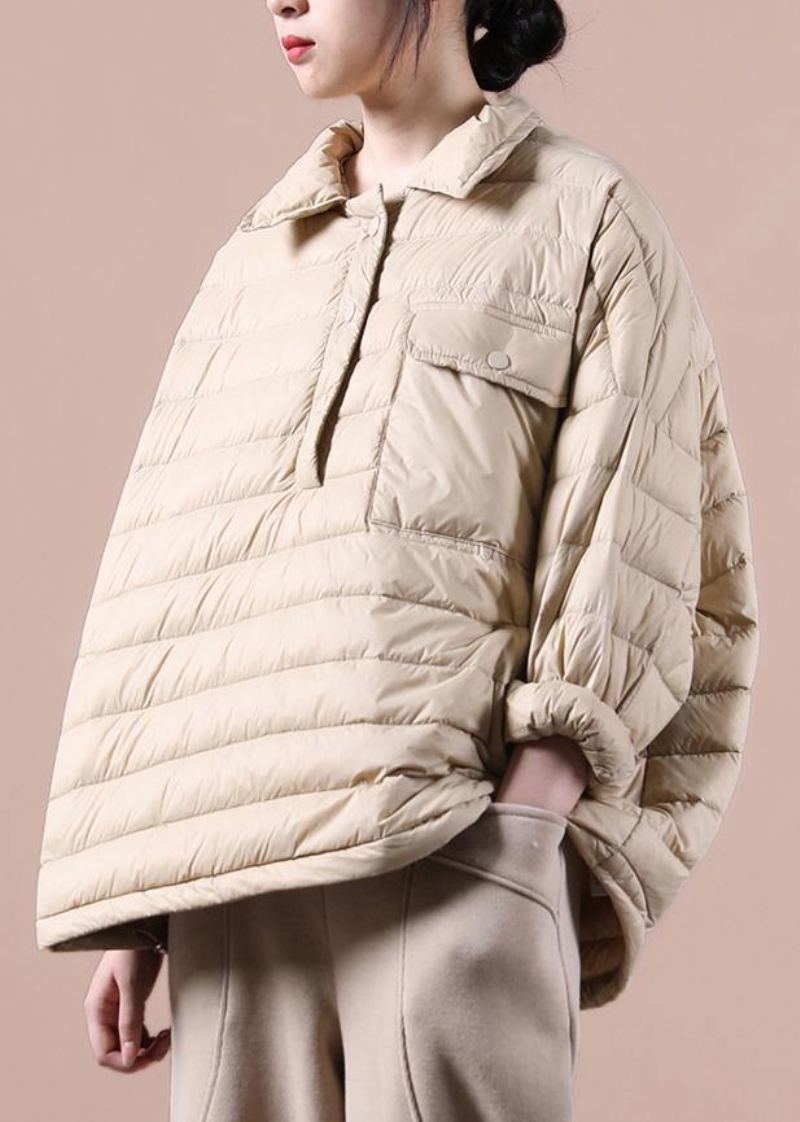 Manteau En Duvet Kaki Fin Pour Femme Veste De Neige Tendance Grande Taille Poches À Revers Vêtements D'extérieur D'hiver - Kaki