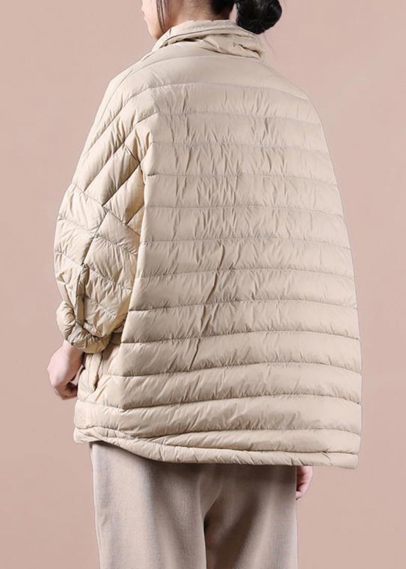 Manteau En Duvet Kaki Fin Pour Femme Veste De Neige Tendance Grande Taille Poches À Revers Vêtements D'extérieur D'hiver - Kaki